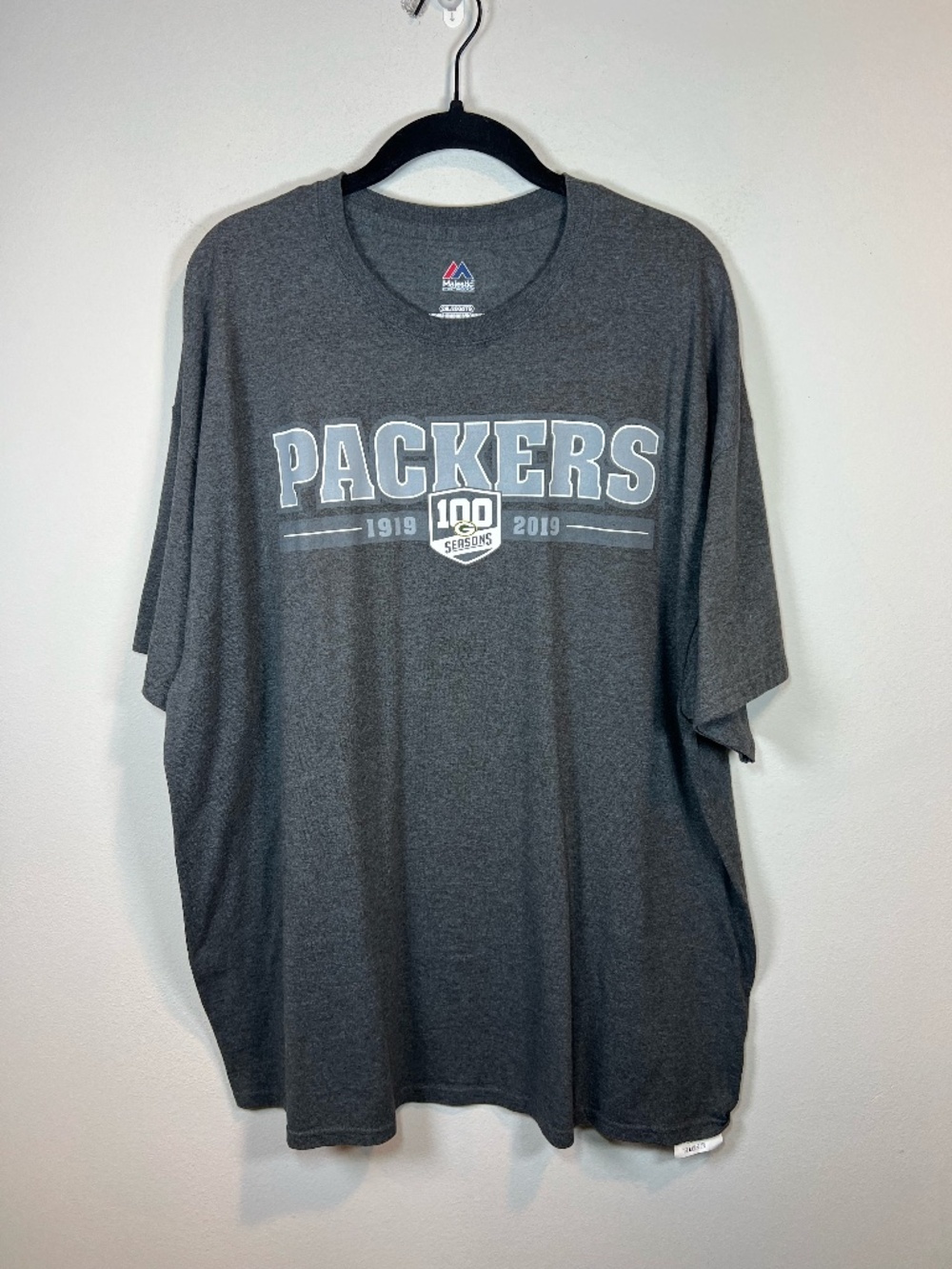 Majestic Green Bay Packers Centennial Graphic T-Shirt Gray NFL Football Fall XXL